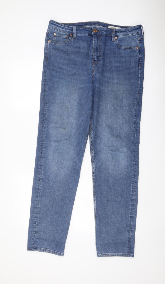 Marks and Spencer Womens Blue Cotton Straight Jeans Size 16 L32 in Regular Button