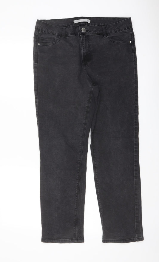 George Womens Grey Cotton Straight Jeans Size 14 L27 in Regular Button