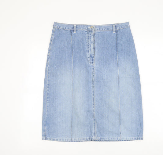 George Womens Blue Cotton A-Line Skirt Size 14 Button