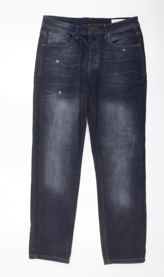Denim & Co. Mens Blue Cotton Straight Jeans Size 32 in L30 in Regular Button