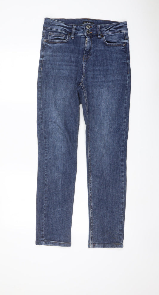 F&F Womens Blue Cotton Straight Jeans Size 12 L29 in Regular Button