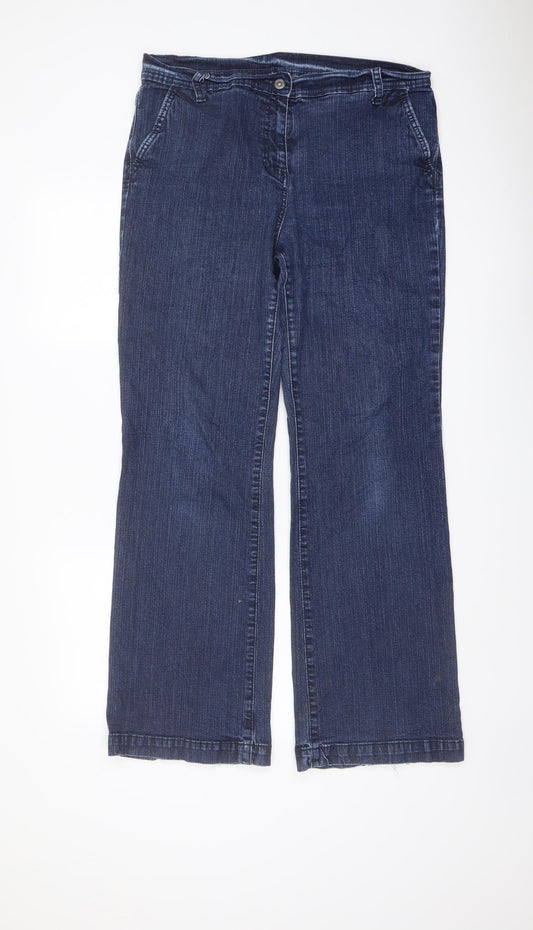 Marks and Spencer Womens Blue Cotton Wide-Leg Jeans Size 14 L30 in Regular Button