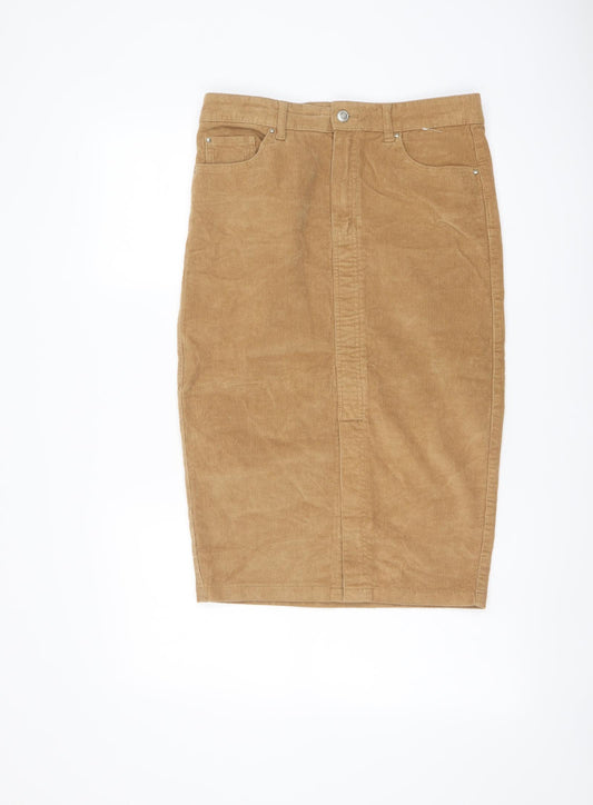 Denim & Co. Womens Brown Cotton Straight & Pencil Skirt Size 12 Button