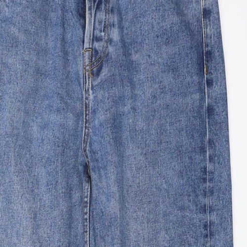 Denim & Co. Womens Blue Cotton Straight Jeans Size 12 L27 in Regular Button - Frayed Hem