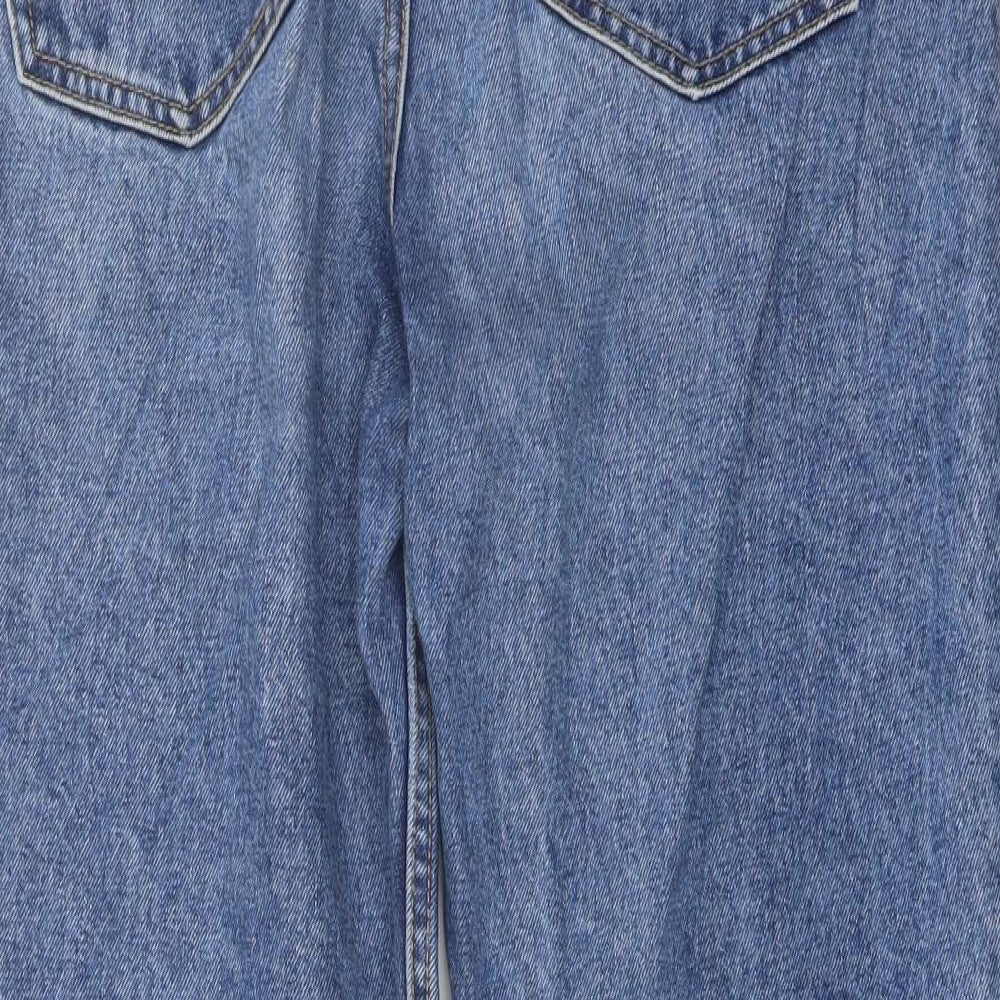 Denim & Co. Womens Blue Cotton Straight Jeans Size 12 L27 in Regular Button - Frayed Hem