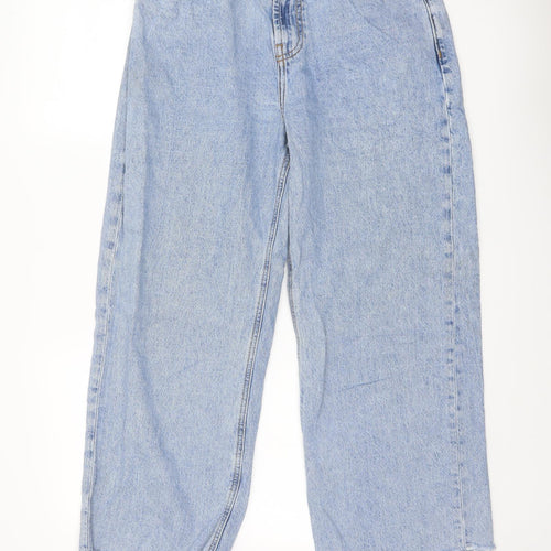 Denim & Co. Womens Blue Cotton Wide-Leg Jeans Size 12 L25 in Regular Button