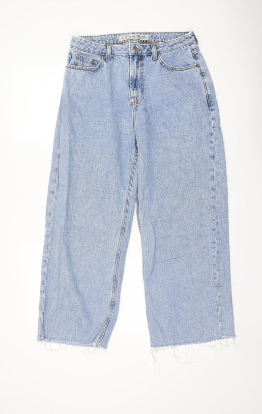 Denim & Co. Womens Blue Cotton Wide-Leg Jeans Size 12 L25 in Regular Button