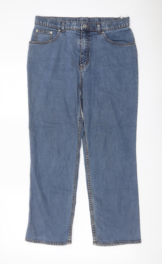Marks and Spencer Womens Blue Cotton Straight Jeans Size 14 L26 in Regular Button