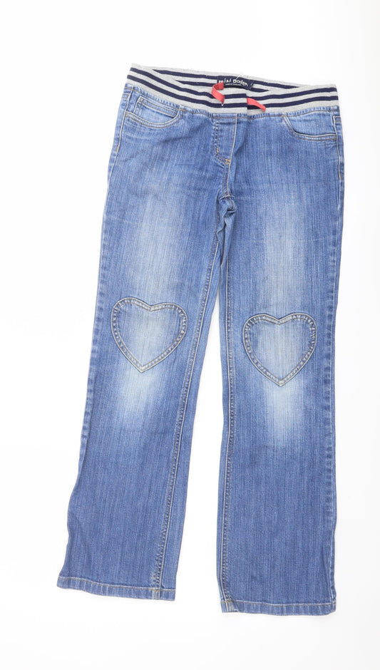 Mini Boden Girls Blue Cotton Straight Jeans Size 12 Years Regular Drawstring