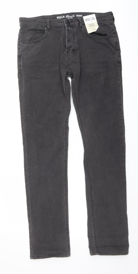 Denim & Co. Mens Grey Cotton Straight Jeans Size 32 in L34 in Regular Button