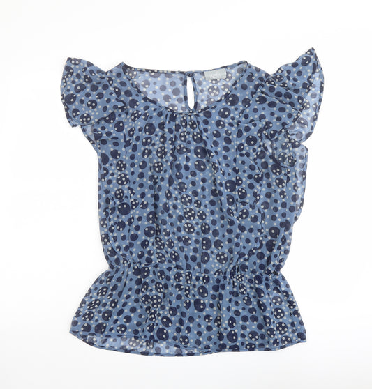 Wallis Womens Blue Polka Dot Polyester Basic Blouse Size 16 Round Neck