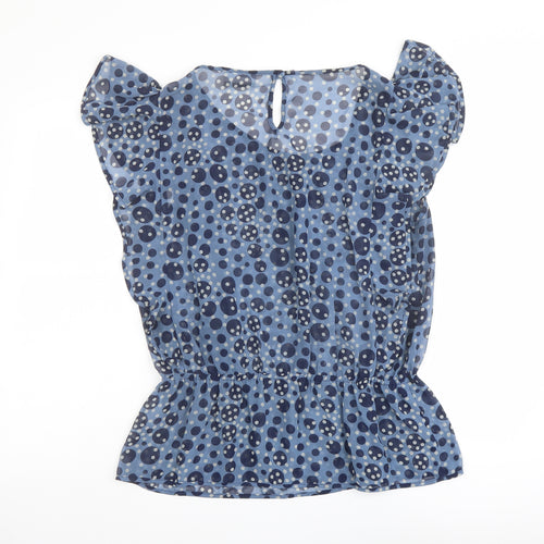 Wallis Womens Blue Polka Dot Polyester Basic Blouse Size 16 Round Neck