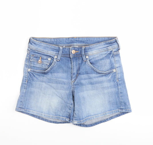 H&M Womens Blue Cotton Mom Shorts Size 8 L5 in Regular Button