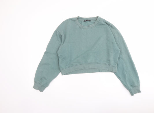 Zara Womens Green Cotton Pullover Sweatshirt Size S Pullover