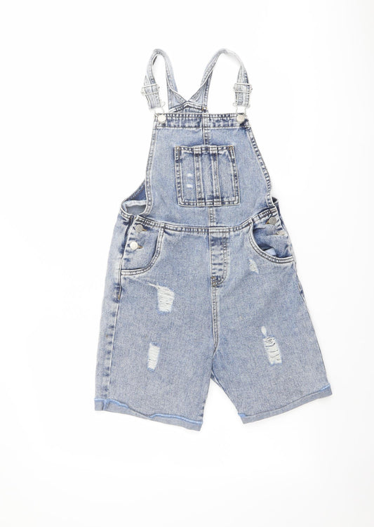 George Girls Blue Cotton Dungaree One-Piece Size 10-11 Years Buckle - Distressed