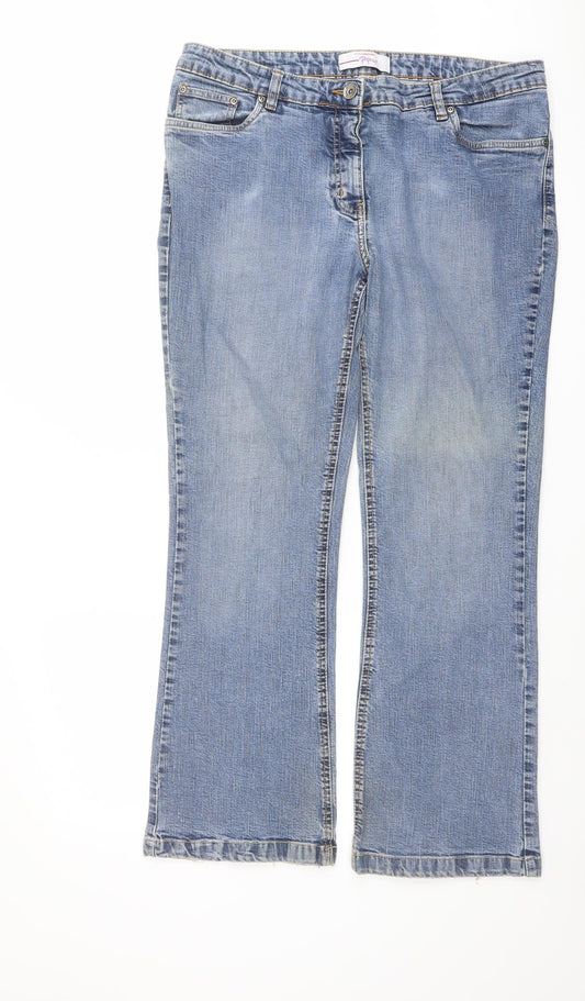 Papaya Womens Blue Cotton Bootcut Jeans Size 16 L29 in Regular Button