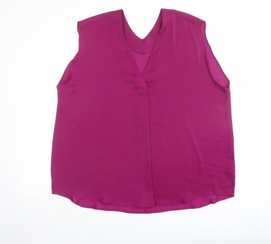 Marks and Spencer Womens Purple Polyester Basic Blouse Size 20 V-Neck