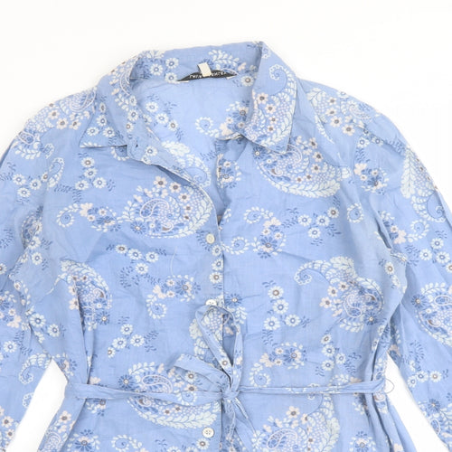 Laura Ashley Womens Blue Floral Cotton Basic Button-Up Size 14 Collared