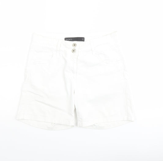 NEXT Womens White Cotton Basic Shorts Size 12 L6 in Regular Button