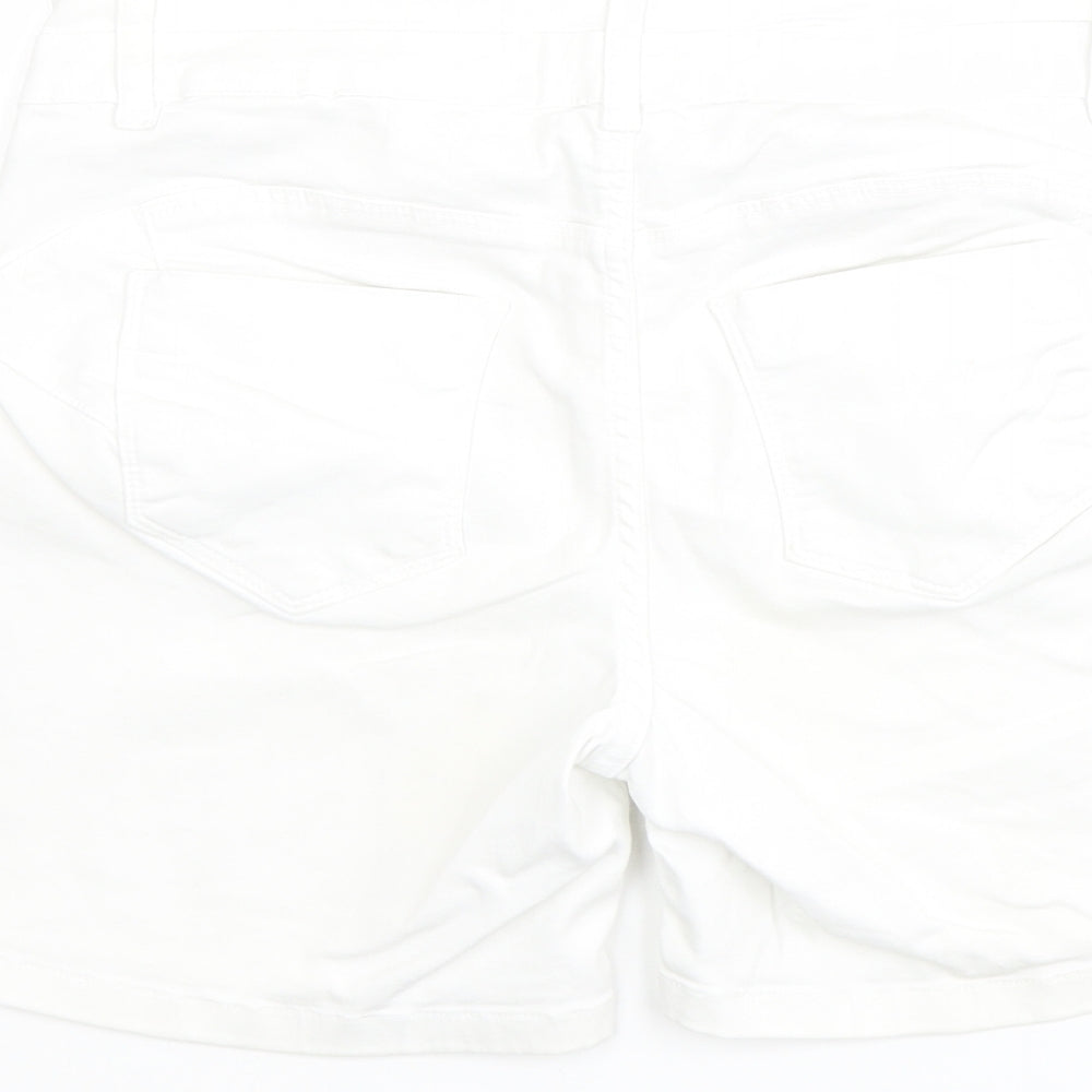 NEXT Womens White Cotton Basic Shorts Size 12 L6 in Regular Button