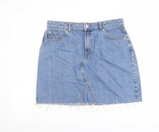 Denim & Co. Womens Blue Cotton A-Line Skirt Size 16 Button