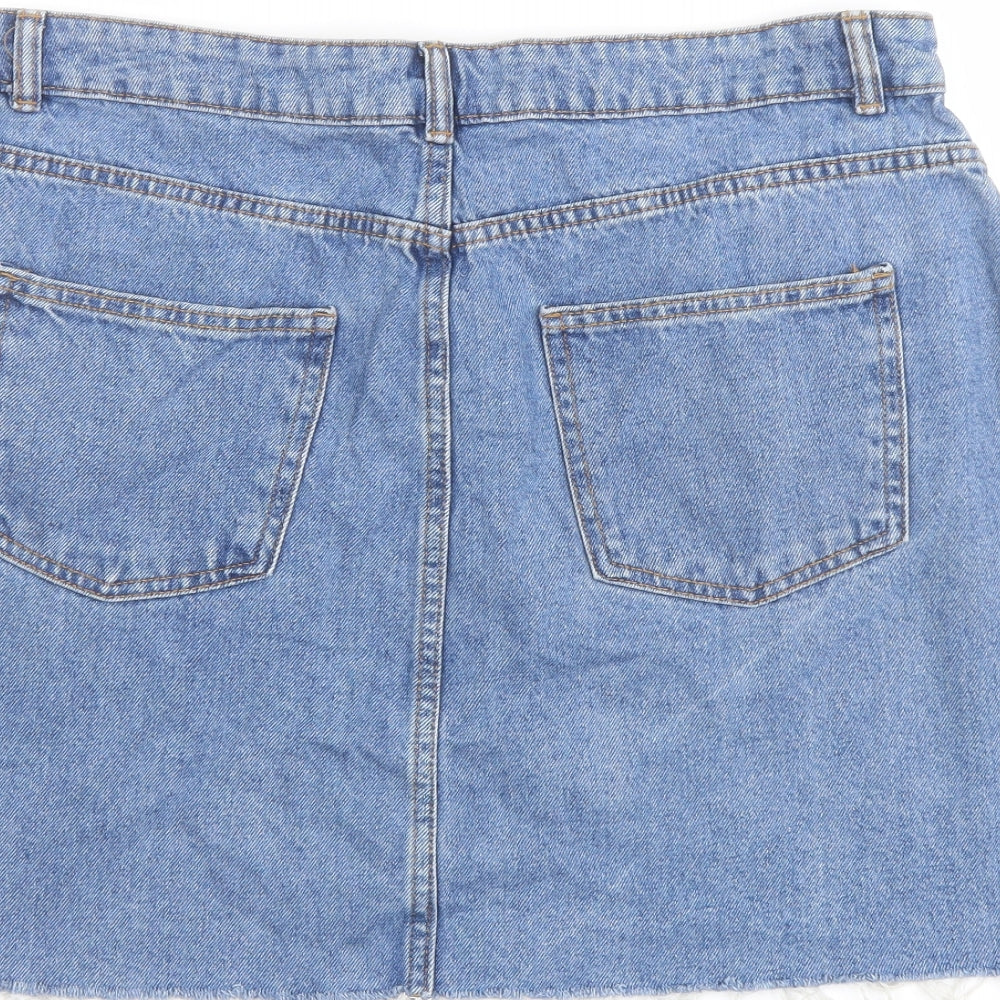 Denim & Co. Womens Blue Cotton A-Line Skirt Size 16 Button