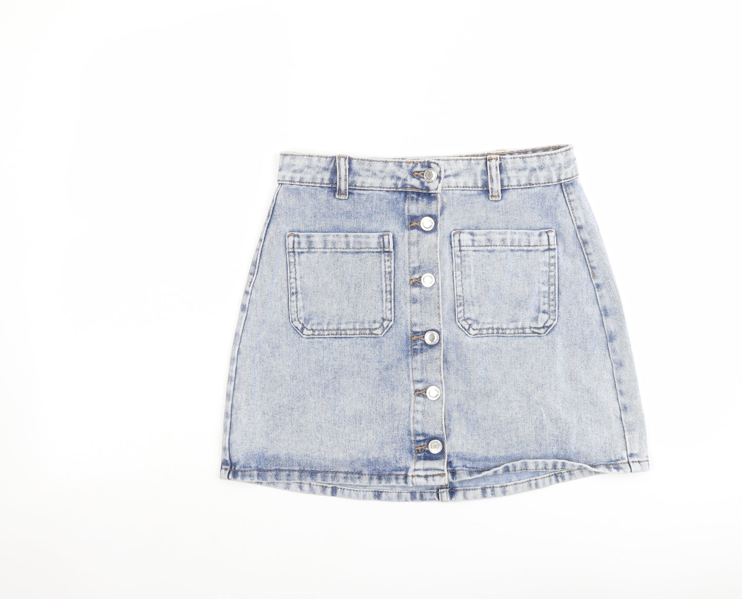 Denim & Co. Womens Blue Cotton Mini Skirt Size 10 Button