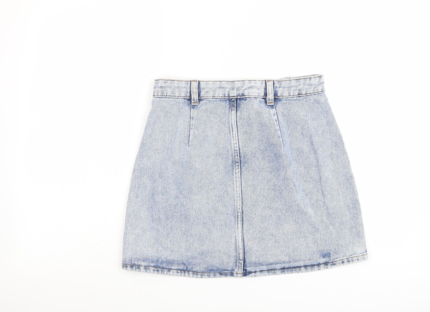 Denim & Co. Womens Blue Cotton Mini Skirt Size 10 Button