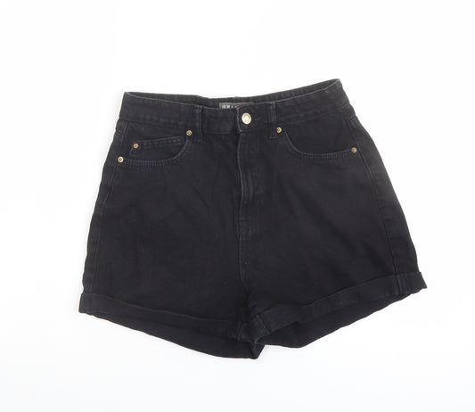 Denim & Co. Womens Black Cotton Mom Shorts Size 10 L3 in Regular Button