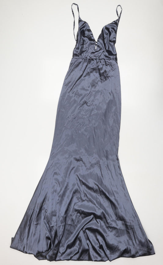 Abyss by Abby Womens Blue Polyester Ball Gown Size M V-Neck Zip - Train, Open Back