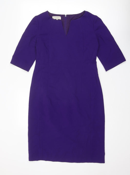Hobbs Womens Purple Polyester Shift Size 12 V-Neck Zip