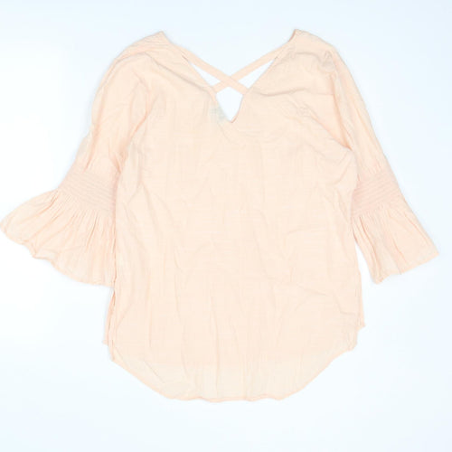 River Island Womens Pink Cotton Basic Blouse Size 14 V-Neck