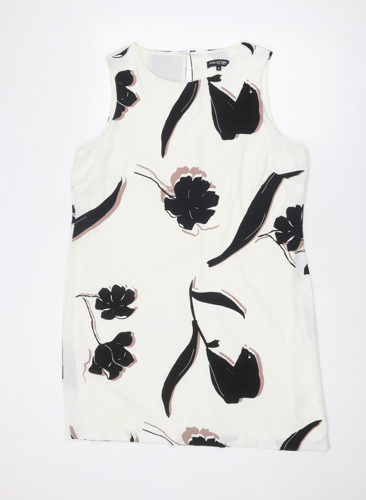 Debenhams Womens White Geometric Polyester Tank Dress Size 16 Round Neck Button