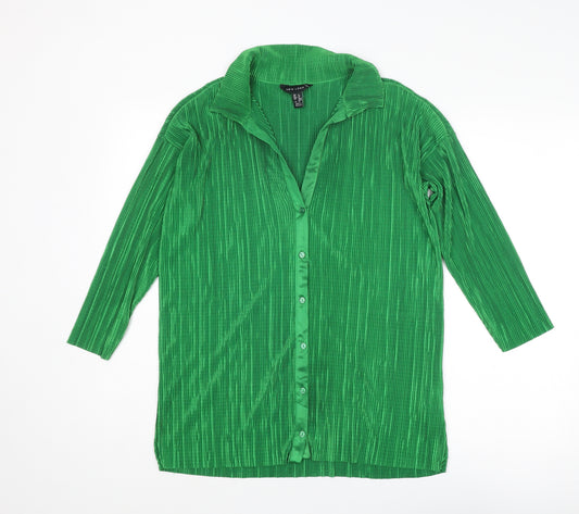 New Look Womens Green Polyester Basic Button-Up Size 8 Collared