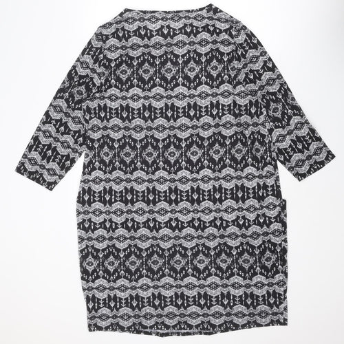 Roman Womens Black Geometric Polyester T-Shirt Dress Size 18 Round Neck Pullover
