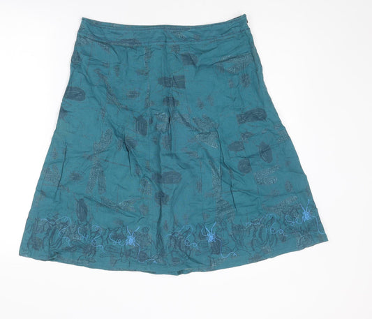 White Stuff Womens Blue Geometric Cotton A-Line Skirt Size 10 Zip