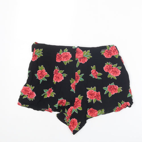 Superdry Womens Black Floral Viscose Basic Shorts Size S Regular Zip