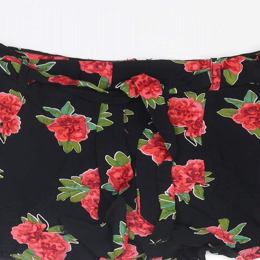 Superdry Womens Black Floral Viscose Basic Shorts Size S Regular Zip