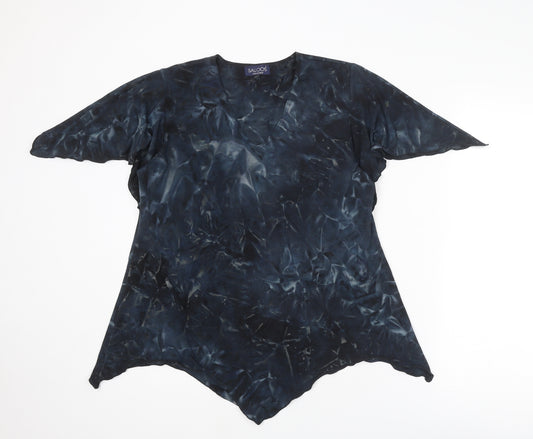 Saloos Womens Blue Geometric Polyester Basic T-Shirt Size L V-Neck - Size L-XL