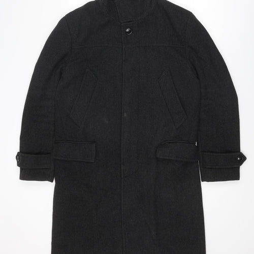 H&M Mens Black Overcoat Coat Size M Button