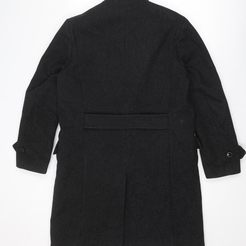 H&M Mens Black Overcoat Coat Size M Button