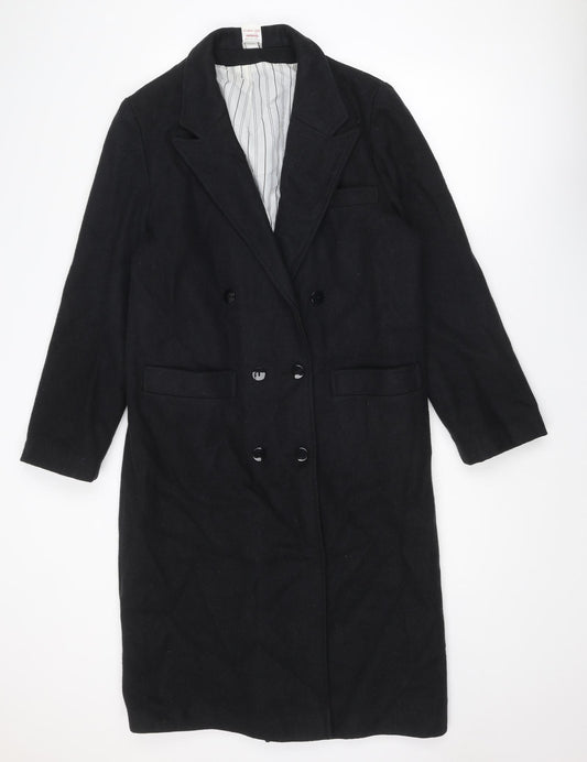 Fashion Streets Womens Black Overcoat Coat Size 14 Button