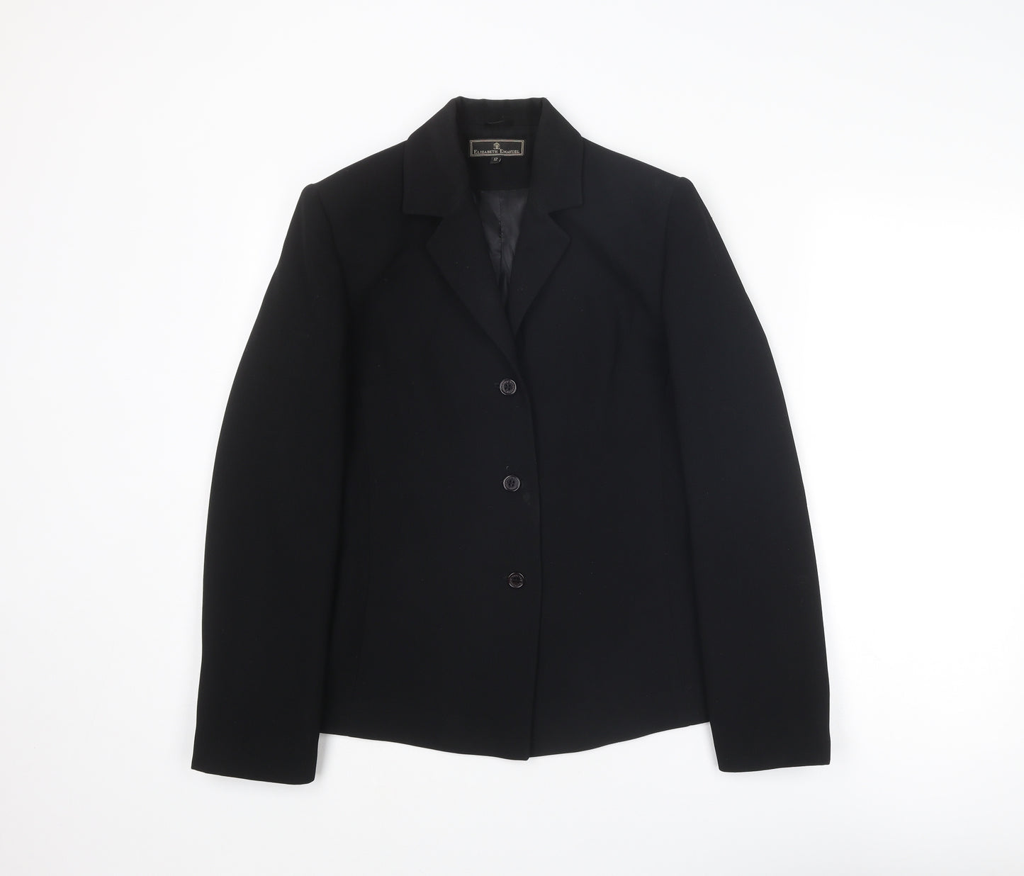 Elizabeth Emanuel Womens Black Polyester Jacket Suit Jacket Size 12 Button