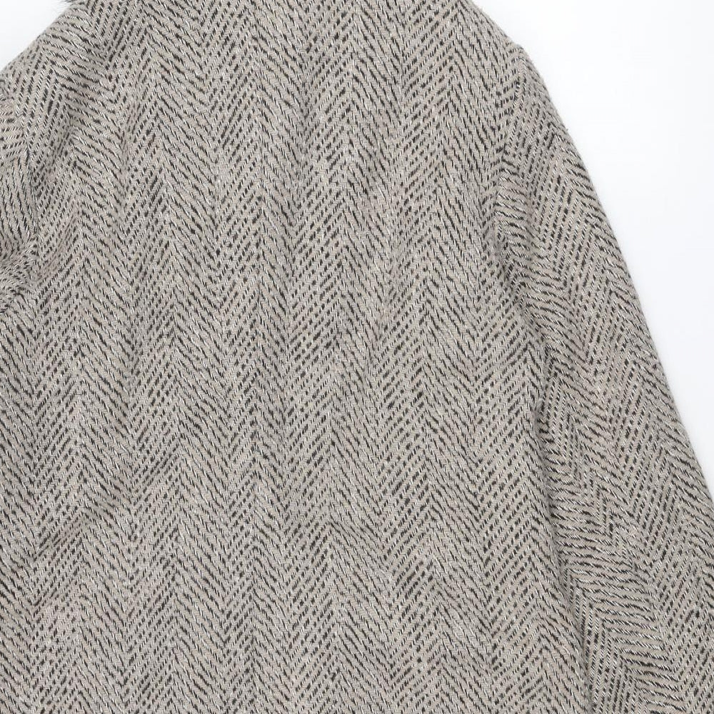 Cotton Traders Womens Beige Geometric Pea Coat Coat Size 16 Button - Faux Fur Collar
