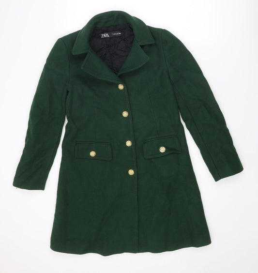 Zara Womens Green Pea Coat Coat Size S Button
