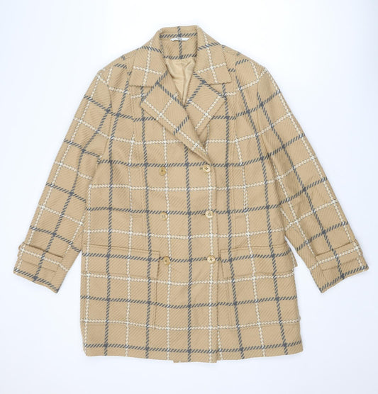 LUCIA Womens Beige Check Overcoat Coat Size 14 Button