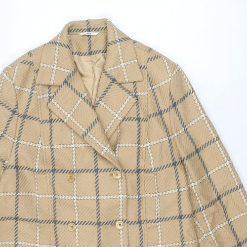 LUCIA Womens Beige Check Overcoat Coat Size 14 Button