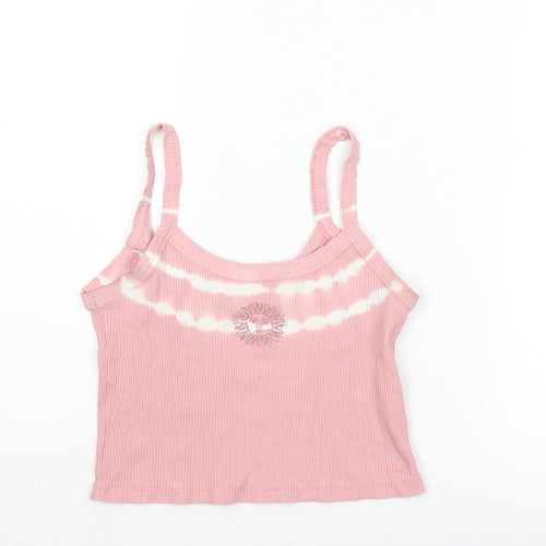 Pull&Bear Womens Pink Polyester Cropped Tank Size M Round Neck - Sun