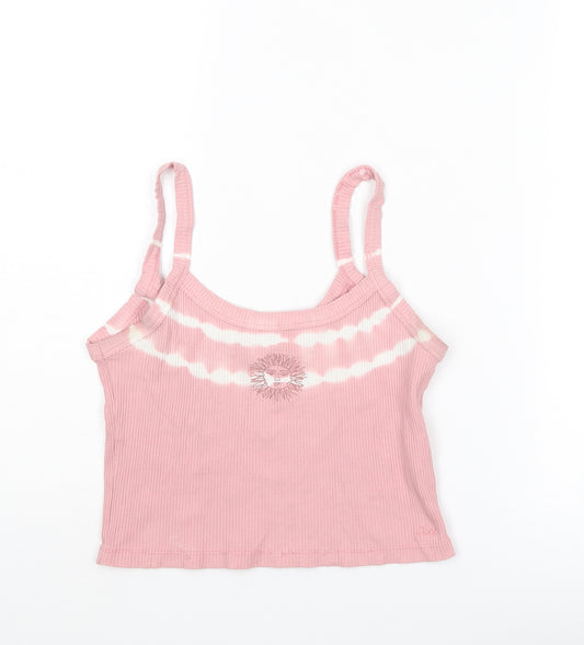 Pull&Bear Womens Pink Polyester Cropped Tank Size M Round Neck - Sun