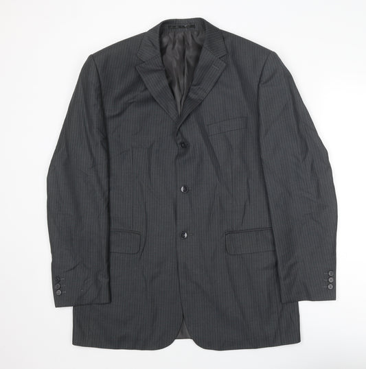 Pinstripe Mens Grey Striped Polyester Jacket Suit Jacket Size 40 Regular